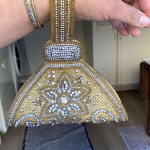 Vtg rare Zardoozi Gold Polti wristlet purse Gold hand Beaded holiday accessory